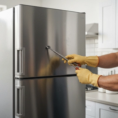 Professional technician repairing a modern kitchen appliance rapidly
