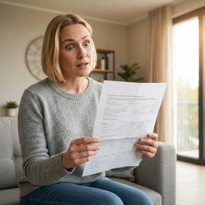 Person looking at dryer repair bill with a concerned expression, illustrating financial implications