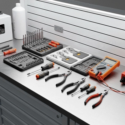 Modern dryer repair toolkit laid out on a clean workbench