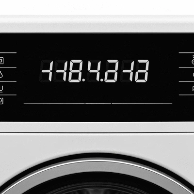 Washing machine display showing an error code, close-up, modern design