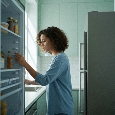 Person checking inside a refrigerator