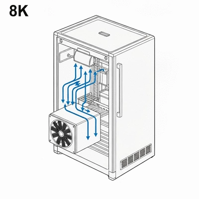 Diagram showing proper airflow in a refrigerator